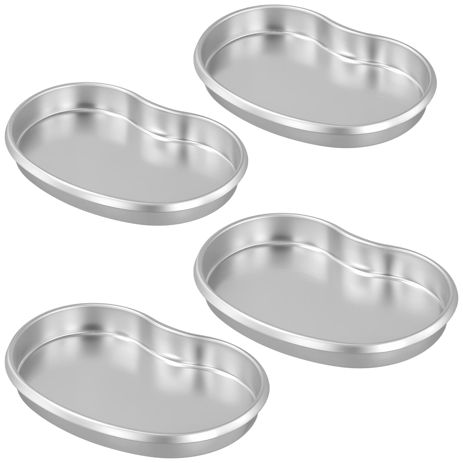 Pingeui Silver 4 Pcs Stainless Steel Kidney Dish, Reusable Medical Instrument Tray, Small Metal Surgical Trays For Medical, Dentistry, Tattoo Use(2 Sizes)