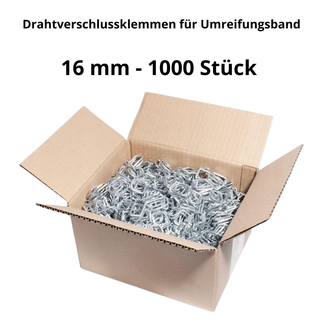 1000 Stück CB5 16 mm Drahtverschlussklemmen für Umreifungsband | Metallklemmen verzinkt | Verschlussklammern für Bandspanner | Metallschnallen | Klemmen für Umreifungsband | Verschlussklemmen