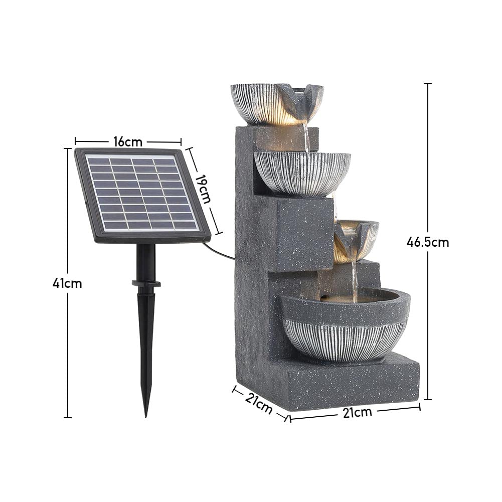 BTGGG Solarbrunnen für Draussen, 4-Stufiger Springbrunnen Solar mit LED Beleuchtung, Solar Springbrunnen für Außen, Gartenbrunnen Zimmerbrunnen Wasserspiel Solar für Garten, Terrasse, Balkon Deko