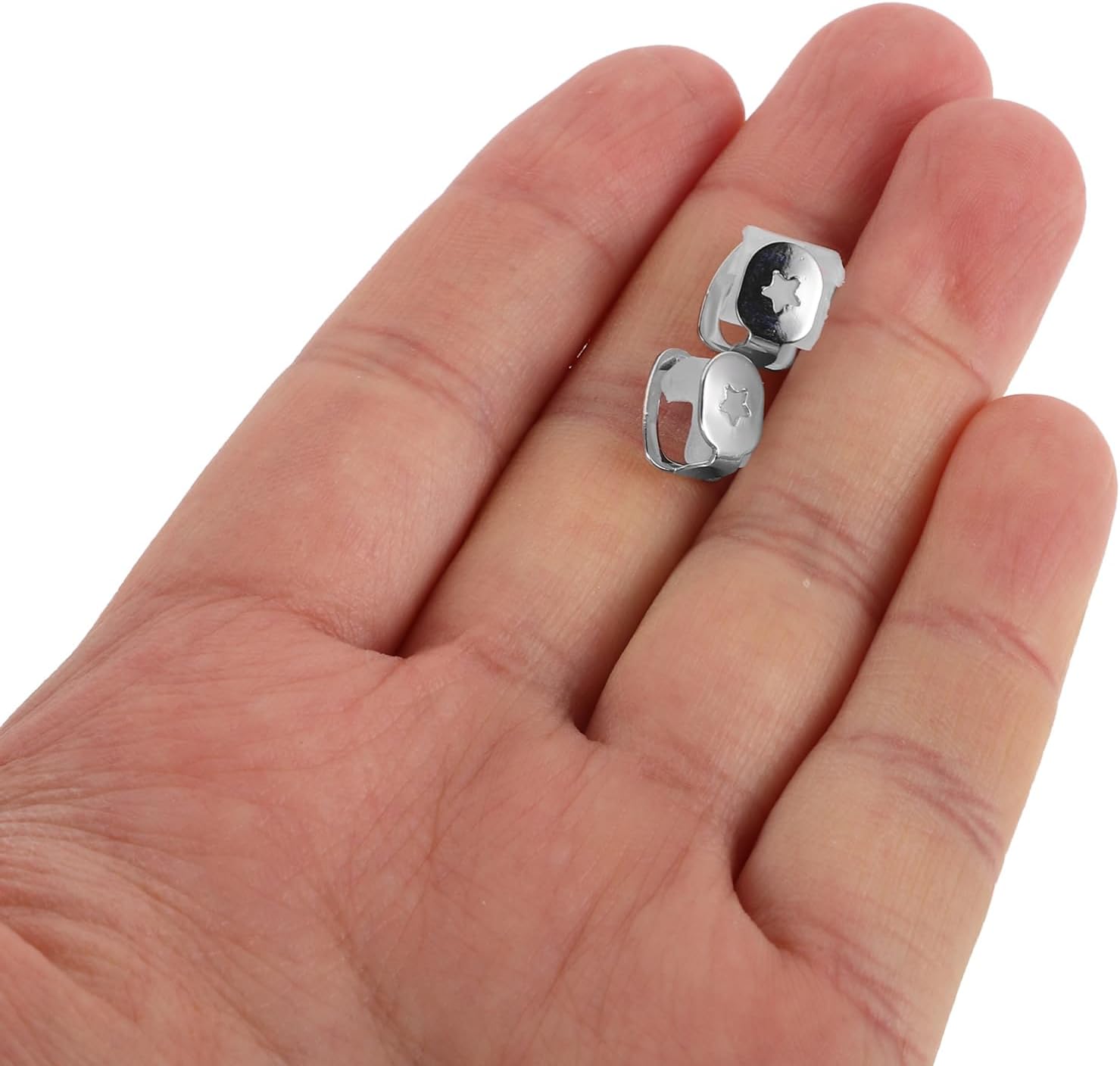 VICASKY 2pcs Stylish Silver Tooth Caps for Halloween Cosplay Hip Hop Grills Accessories Eye-catching Design Easy Maintenance Confidence Booster for Parties Events image 3