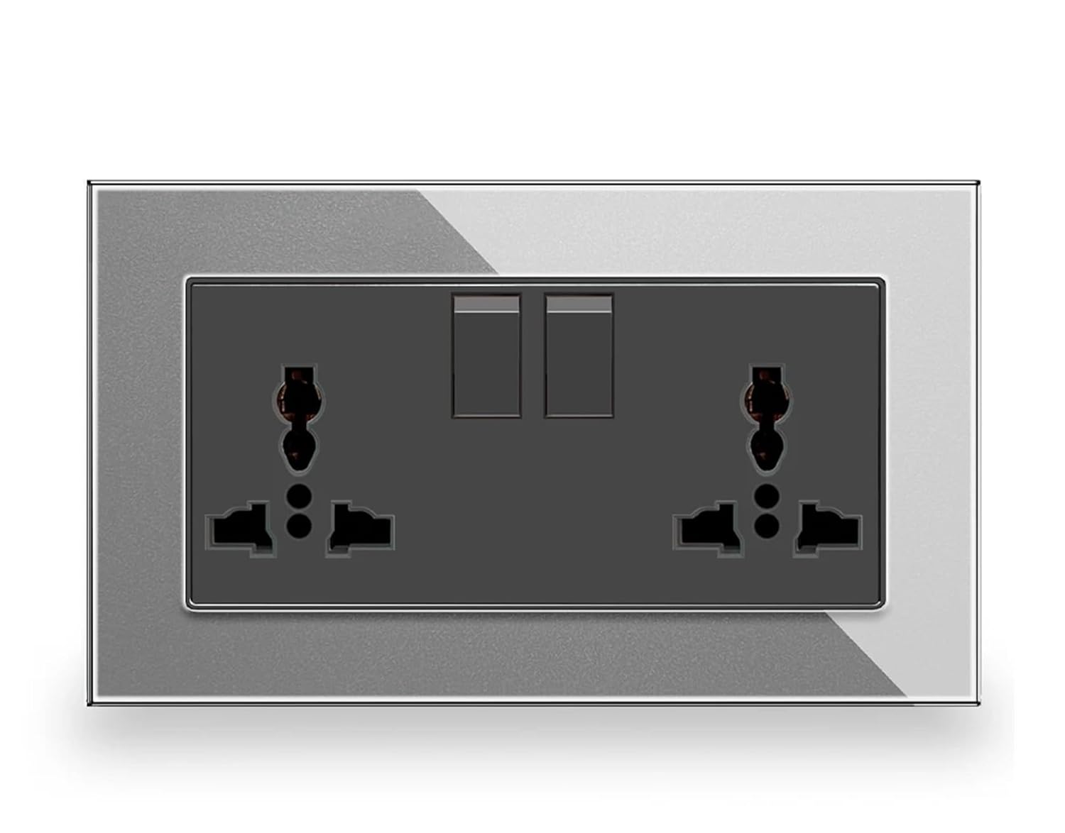 Wall Double Outlet, Tempered Glass Crystal Panel, Switch Control UK Standard Power Outlet, Universal Electric Plug Socket(Gray)