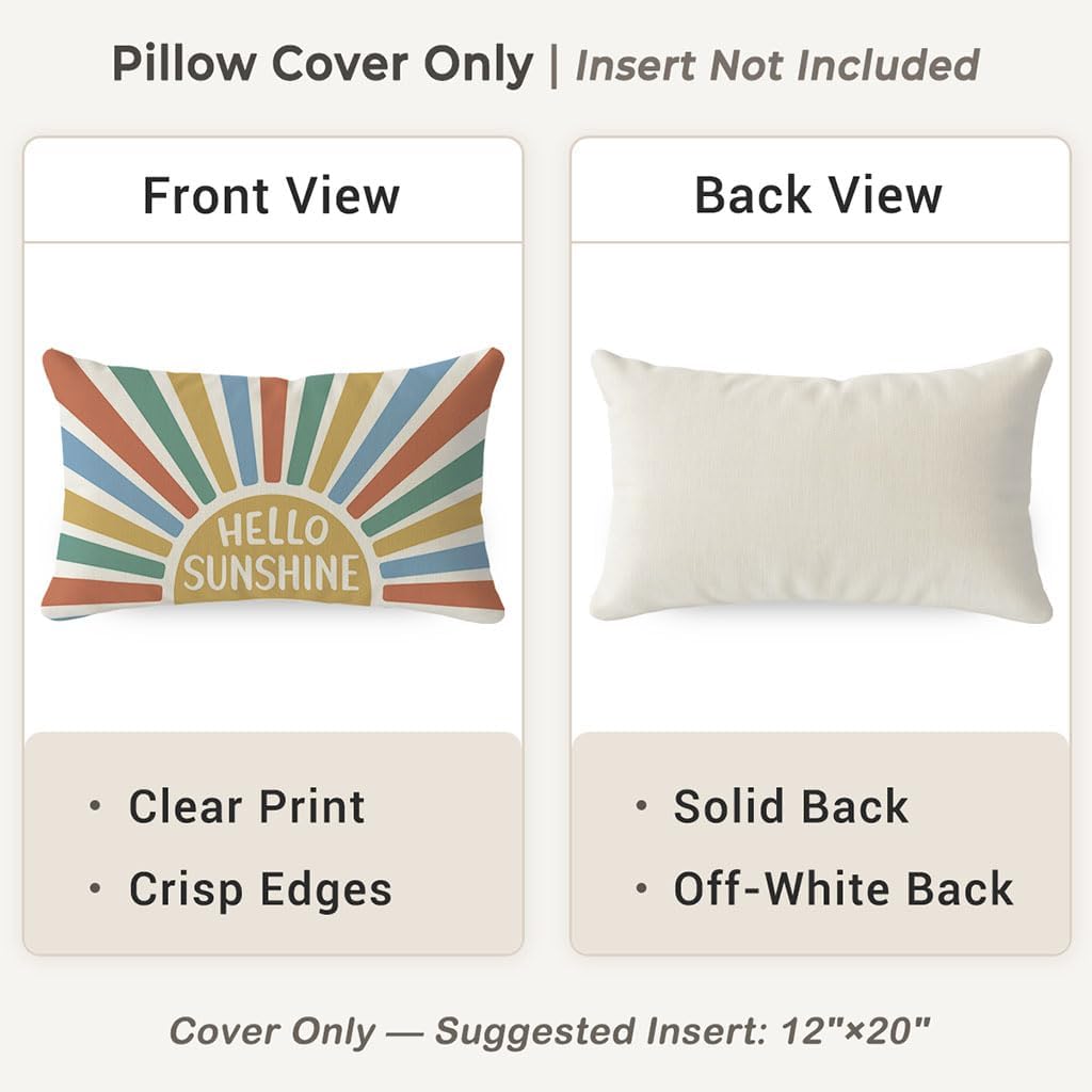PANDICORN Hello Sunshine Throw Pillow Covers 12x20 Inch Rainbow image 4
