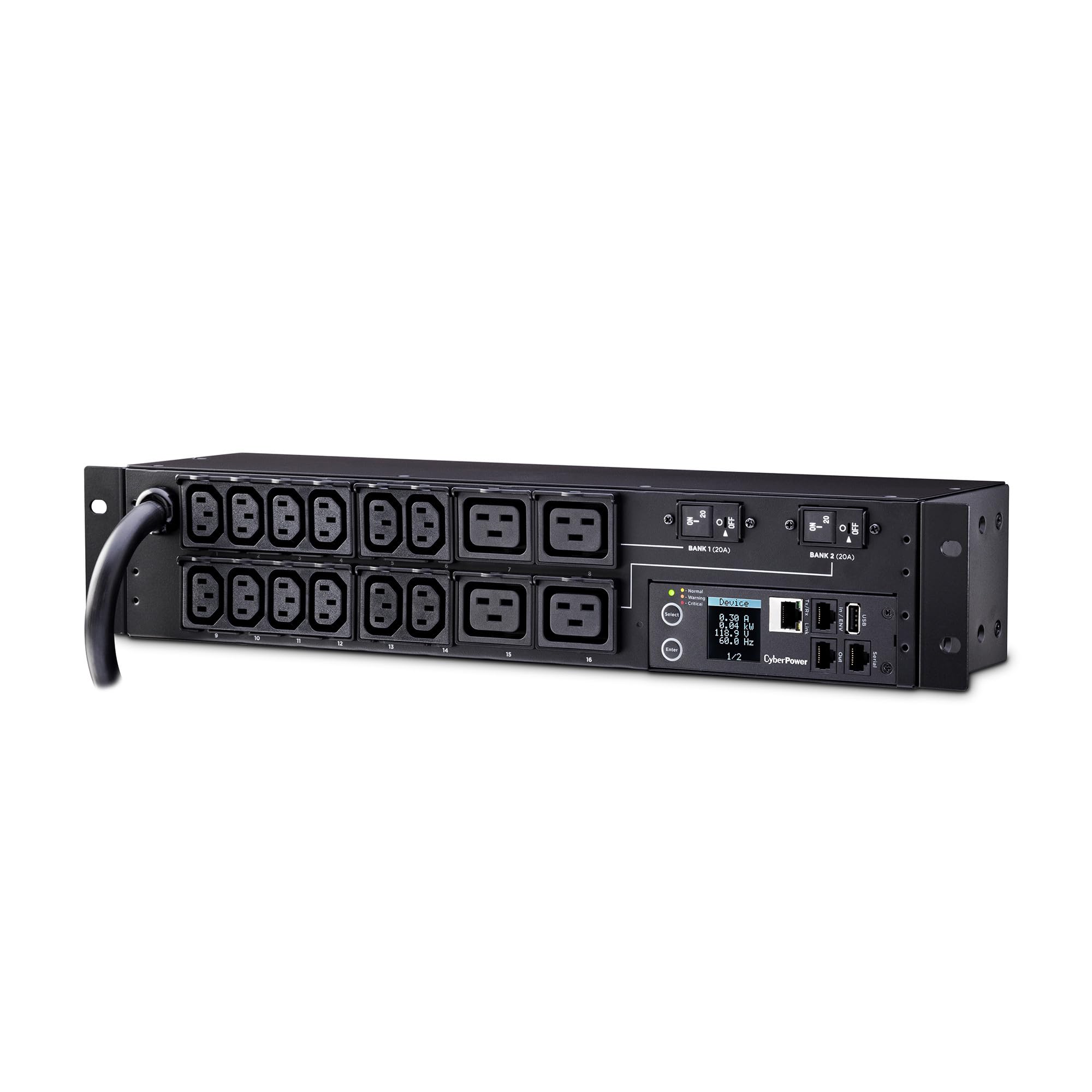 CyberPower PDU31008 Monitored PDU, 200-240V/30A (Derated to 24A), 16 Outlets, 2U Rackmount