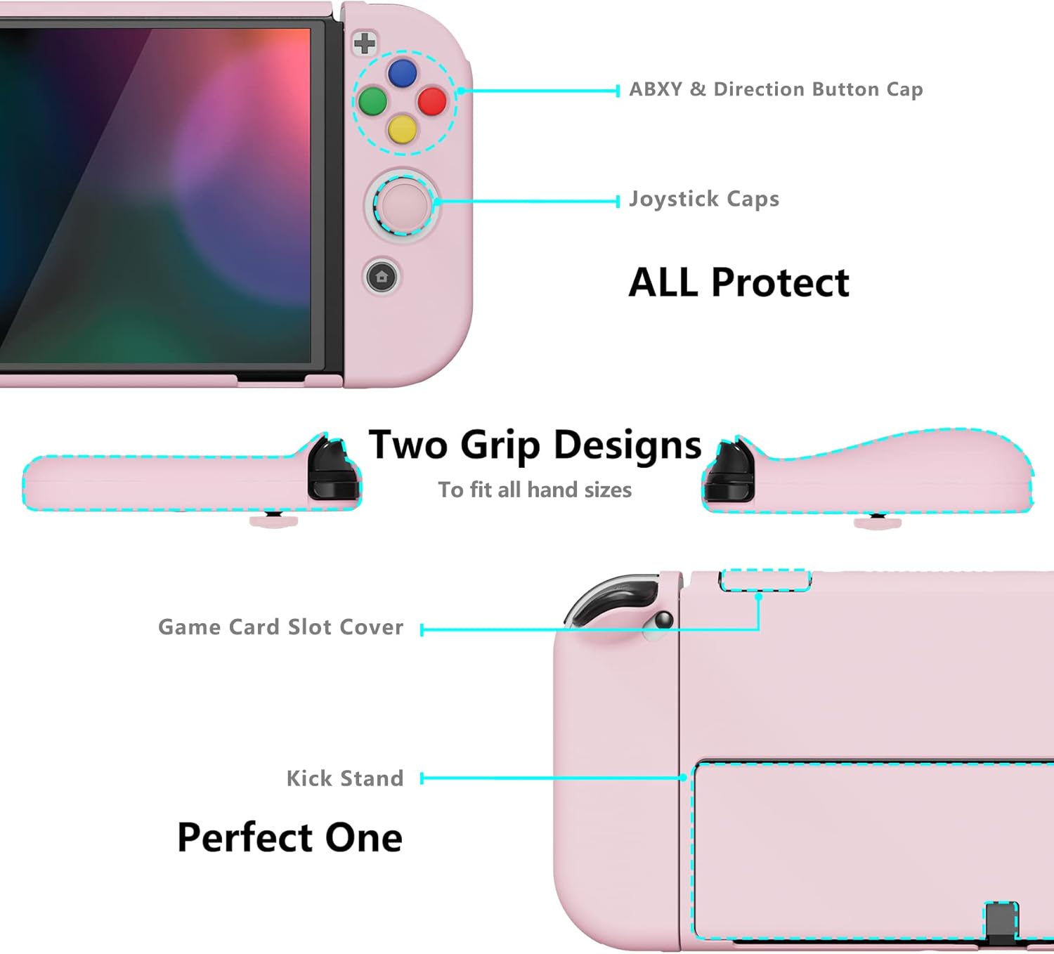 PlayVital AlterGrips Protective Slim Case for Nintendo Switch OLED, Ergonomic Grip Cover for Joycon, Dockable Hard Shell for Switch OLED w/Thumb Grip Caps & Button Caps - Image 3