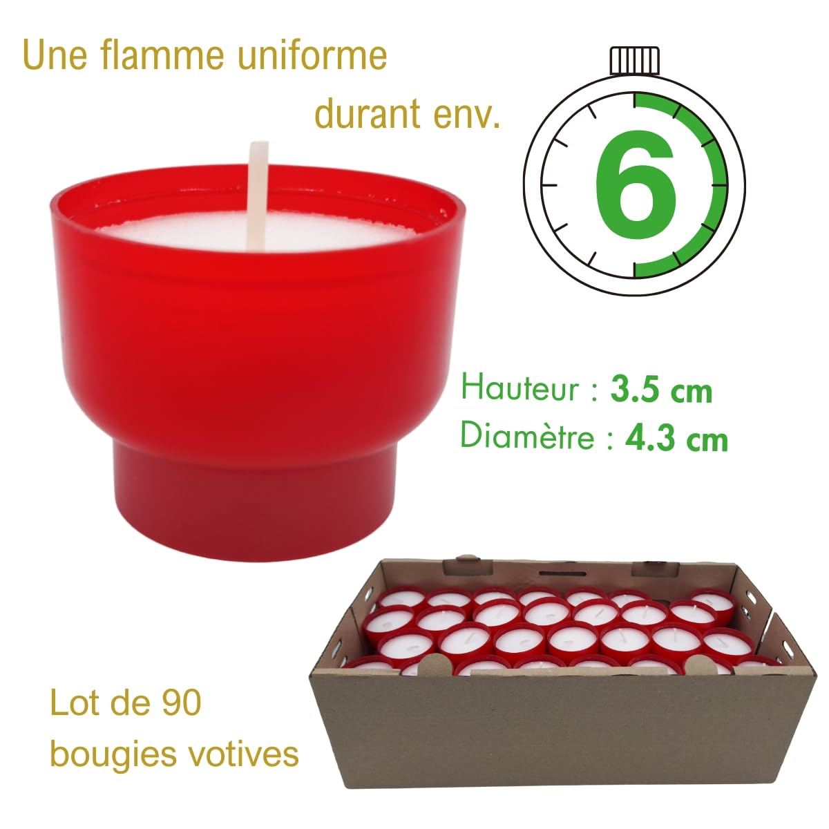 Bougie Lumignon Chauffe Plat-Lot 90 votives rouges 6h-Godet 100% naturel-Bougie votive Ciergerie Desfossés-Cire minérale