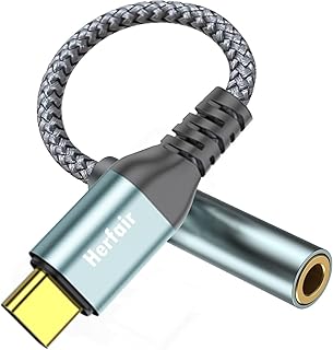 Herfair USB C to Jack 3.5mm,Headphone Jack Adapter,Type C to Car Aux Audio Jack Earphone Speakers Adaptors,Nylon Cable Converter Male to Female Digital Audio Dongle,Hi-Res DAC Chip