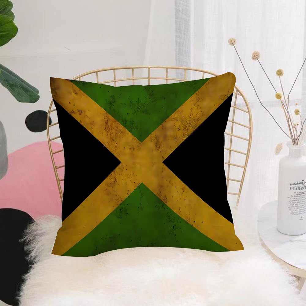 HYOSXW Cushion Cover,Throw Pillow Case Home Decorative for Living Room Bedroom Sofa Chair 16X16 Inch,Blue lagoon Jamaica, boats, island,Grunge Jamaica flag textured background,Pillowcase 40X40cm
