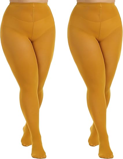 MANZI Women's 2 Pairs Plus Size Control Top Tights Ultra-Soft Panty Hose