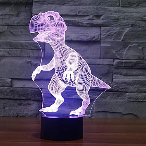 Miniatura 2 de E-lec Juguetes de dinosaurio, luz nocturna 3D, ilusión visual óptica, LED, 7 colores cambiantes RGB degradados con atenuador brillante, lámpara de