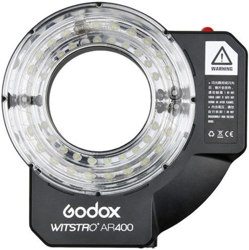 Godox Wistro AR400 Lightweight Ring Flash with Li-Ion Battery Unibody Design and Shadow-Free Illumination (Black)