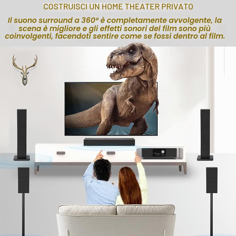 Audio Home Theater 5.1, Audio Surround Wireless Bluetooth da 100 W, Potenza Audio Stereo Home Theater, 5 Altoparlanti, Telecomando, Suono Veramente a 360° di Alta qualità
