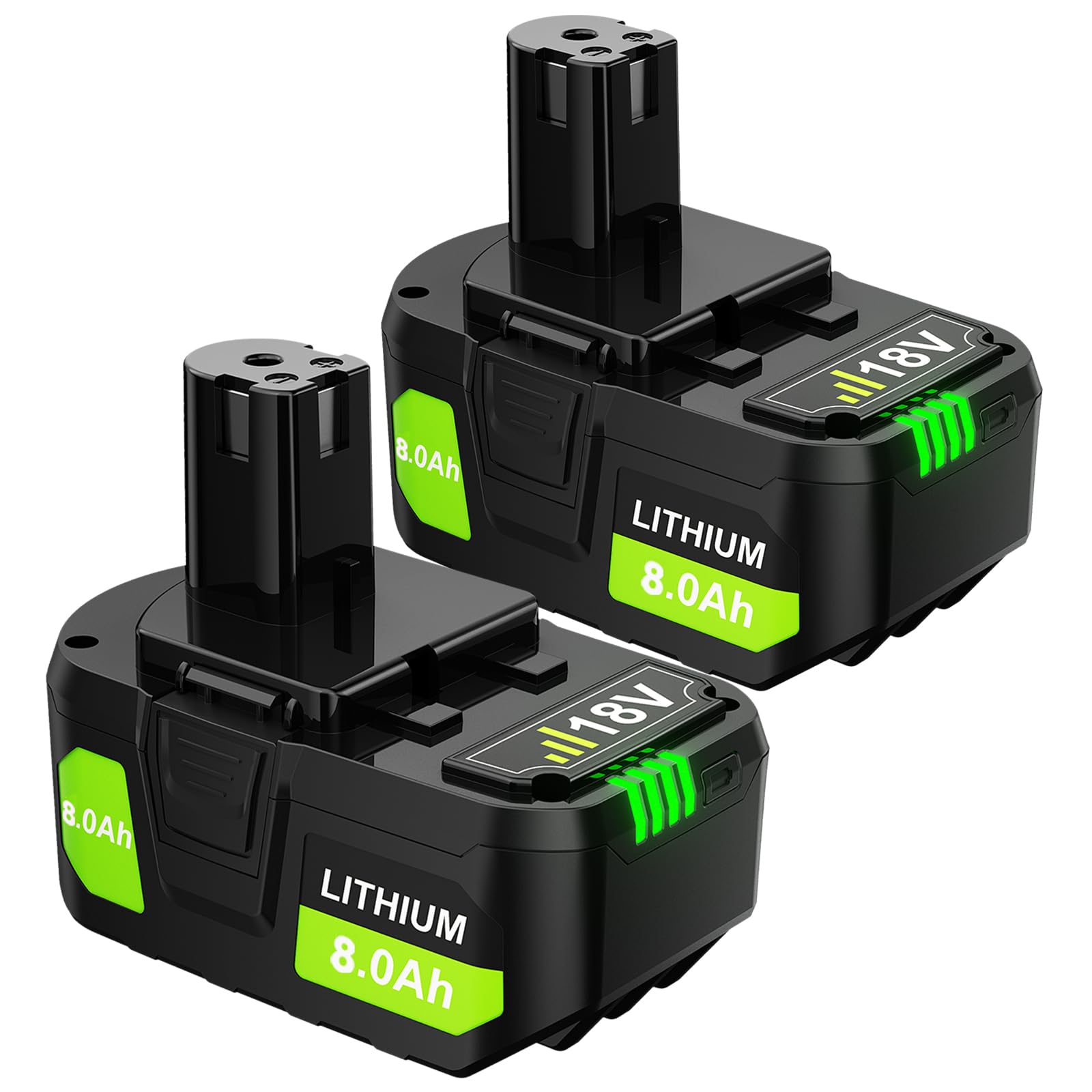 2Pack Upgraded 8.0Ah Replacement for Ryobi 18V Lithium Battery Compatible with Ryobi 18Volt ONE+ Plus Battery PBP005 PBP004 PBP003 PBP002 P102 P103 P104 P105 P107 P108 P109 P190 Cordless Power Tools