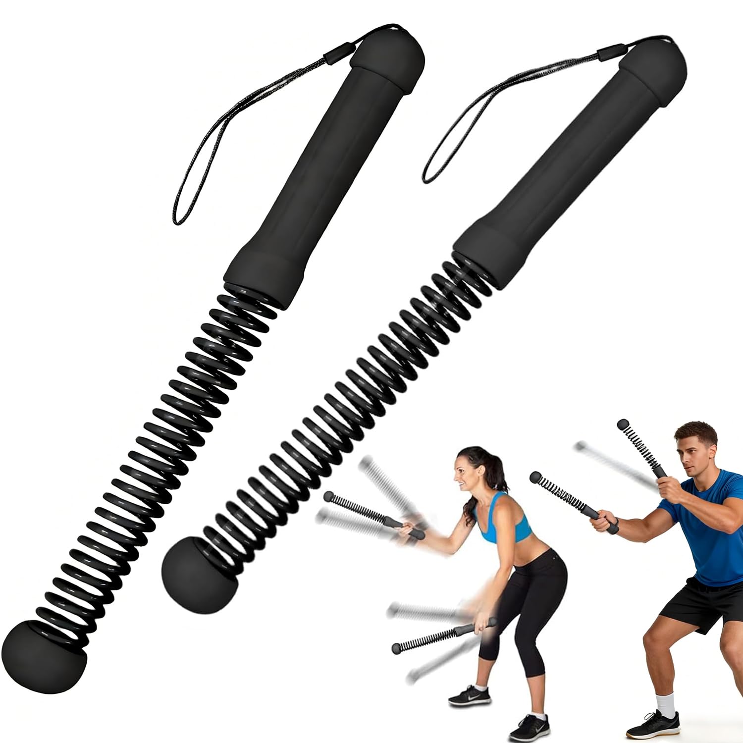 Ropeless Battle Rope,Portable Silent Home Workout Equipment,Quiet Cordless Training Rope Fitness Equipment for Women and Men,Portable Cordless Battle Rope for Home&Outdoors,2Pcs(Black)