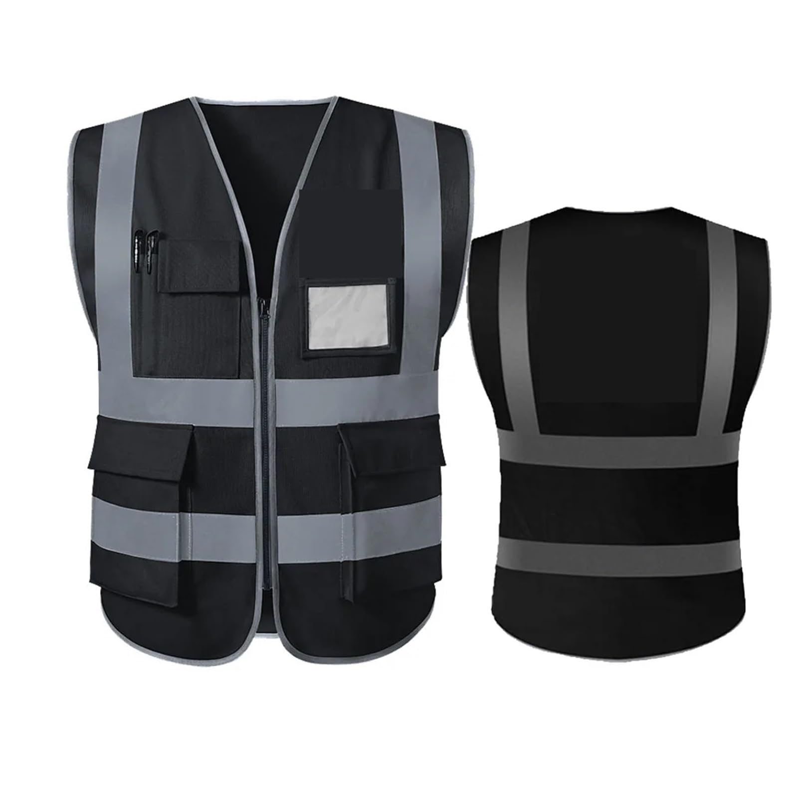 Chaleco reflectante de seguridad, chaleco de trabajo de alta visibilidad, uniformes de trabajo de construcción, seguridad de ingeniero, 1 Uds.(Black,L-Chest 120cm)