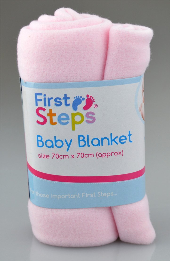 First StepsPack of 3 Fleece Baby Blankets for Pram, Crib, Moses Basket or Bed 70x70cm