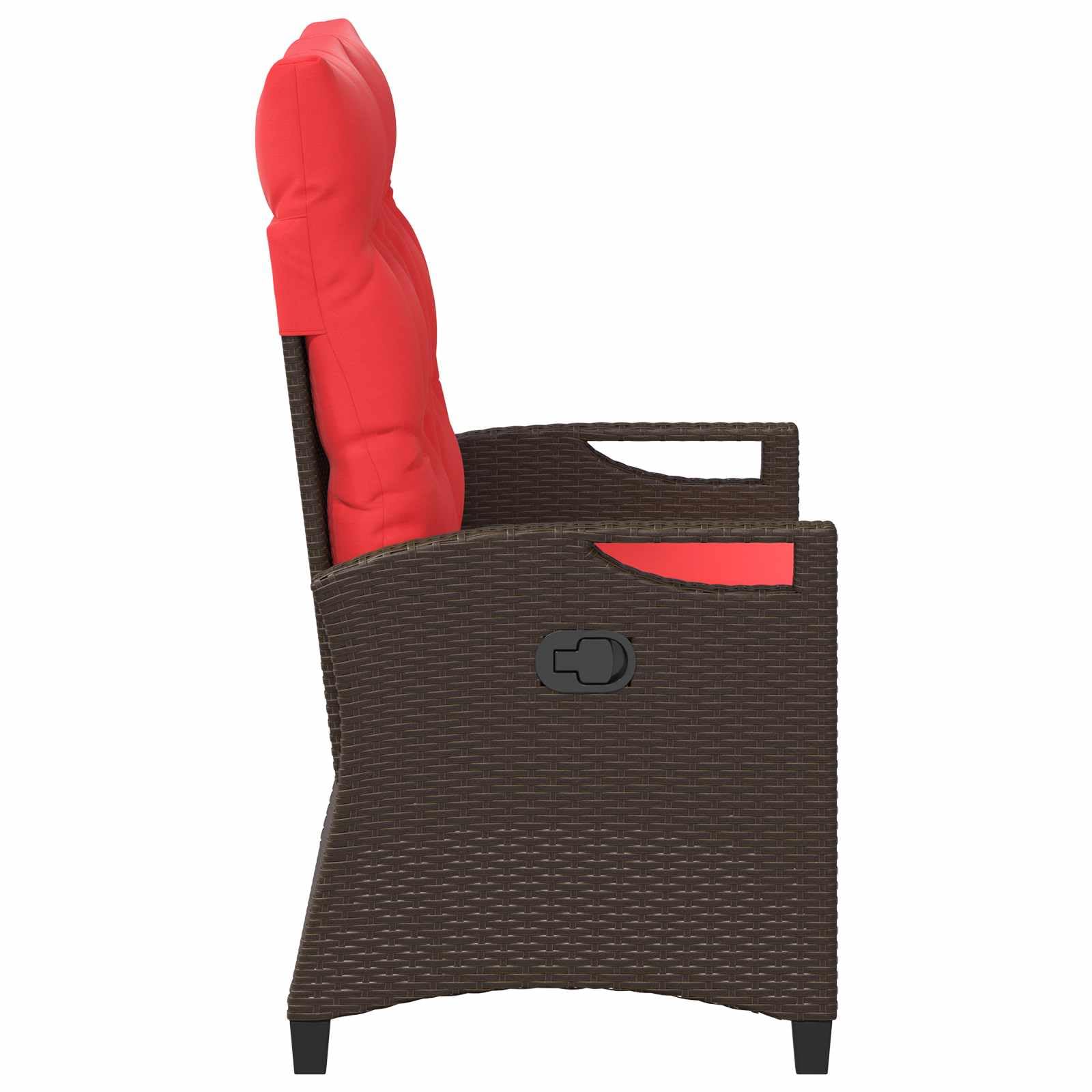 SYDE Banco de Jardín Reclinable Marrón y Rojo 105 x 60 x 112 cm | Acero y Poliéster, Respaldo Ajustable, Reposabrazos Acolchado, para Terraza y Piscina