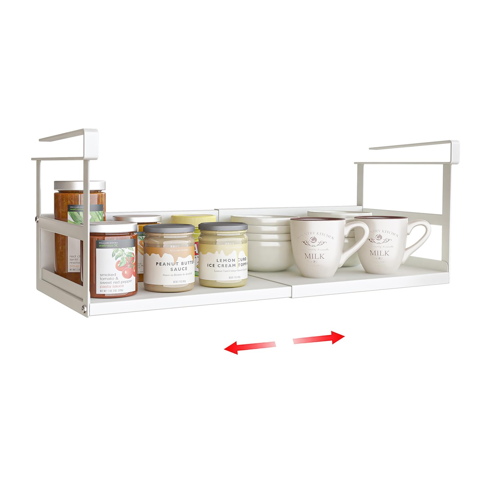 SHINEWON Expandable Under Cabinet Shelf Organizer with 0.94-Inch Thick Clips, Heavy Duty Extendable Under Shelf Storage Basket for Pantry or Laundry Room, White, 1 Pack, 5.7" H x 7.2" D