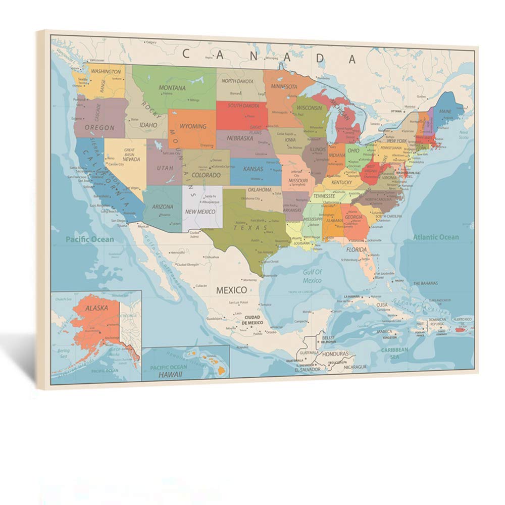 KREATIVE ARTS Canvas Art Map Painting of United States of America Wall