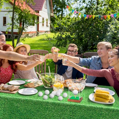 Image of Hxezoc 3 Pack Plastic Grass Tablecloths, 54 x 108 Inch Green Disposable Golf Table Cover for Golf Birthday Party Hole in One Decorations Outdoor Indoor Party Supplies