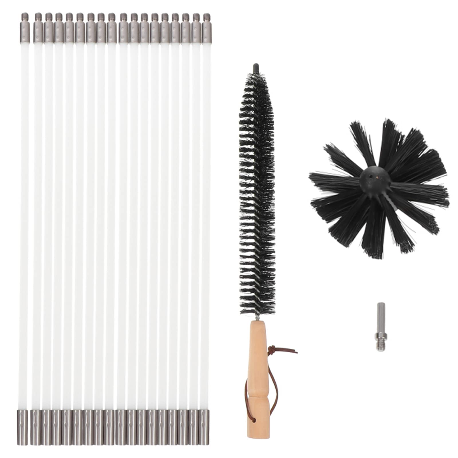 Schornsteinfeger-Set, 24 Fuß, Reinigungsset für trockene Entlüftungsöffnungen mit 18 flexiblen Stäben, Schornsteinreinigungsbürste, Trockner-Entlüftungsreinigungsset, rotierend angetrieben durch Boh