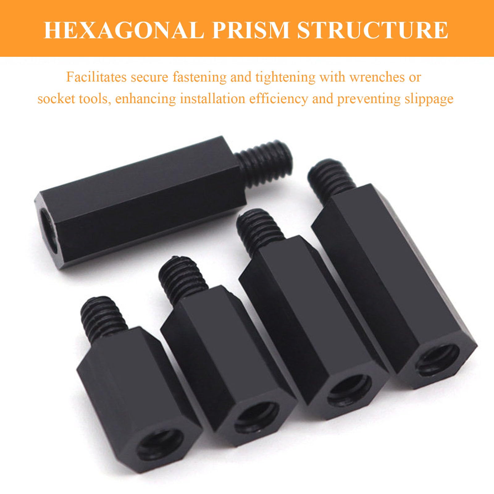 Entretoise hexagonale en Nylon M4, 100 pièces, noir, filetage 40-100mm, 6mm(M4x60+6mm)