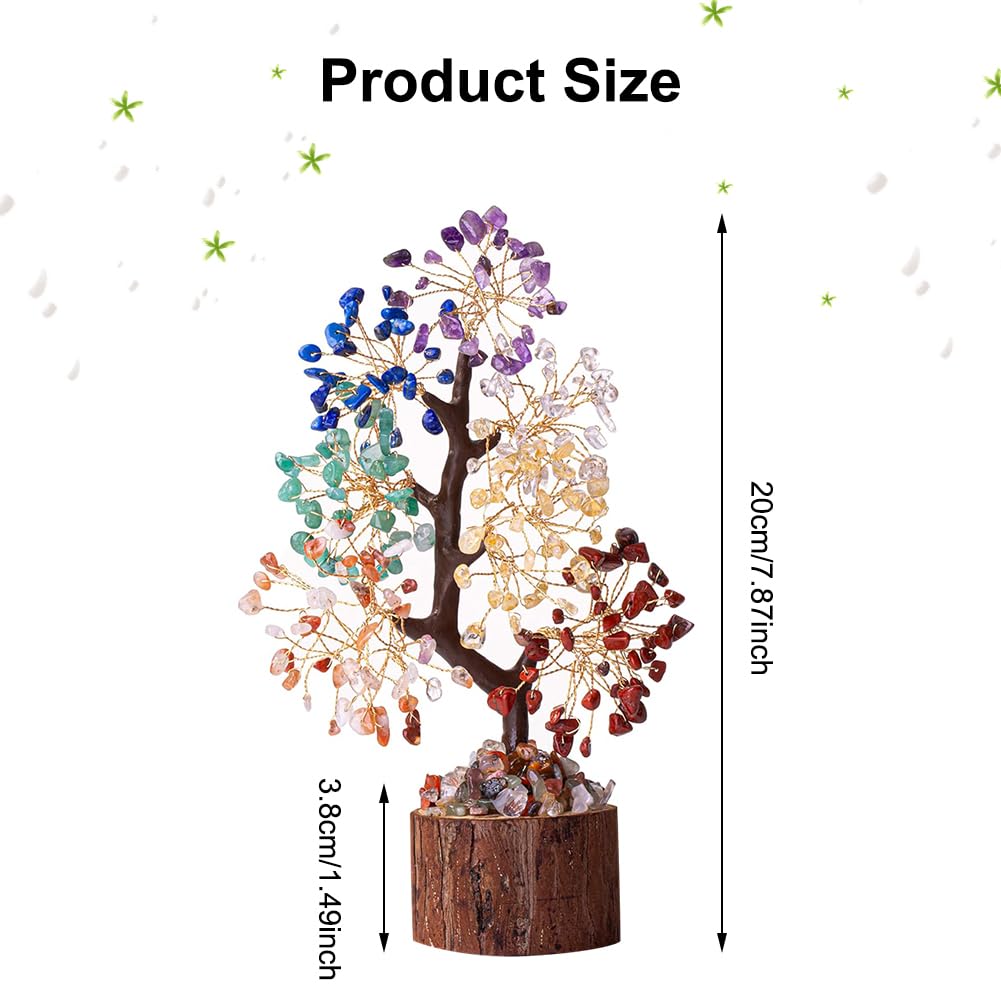 FOGARI Chakra, pietre di cristallo, sette chakra, guarigione naturale Reiki, cristallo bonsai fortuna, albero di denaro per fortuna, cristallo di pietra preziosa, decorazione bonsai, regalo spirituale