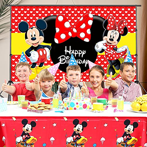Luckmerry Mickey Minnie Mouse Themed Backdrop and Tablecloth Gift Bags Party Supplies Disney Cartoon Colorful Dots Photography Background Happy Birthday Banner Decorations by DOVIPE - Image 4
