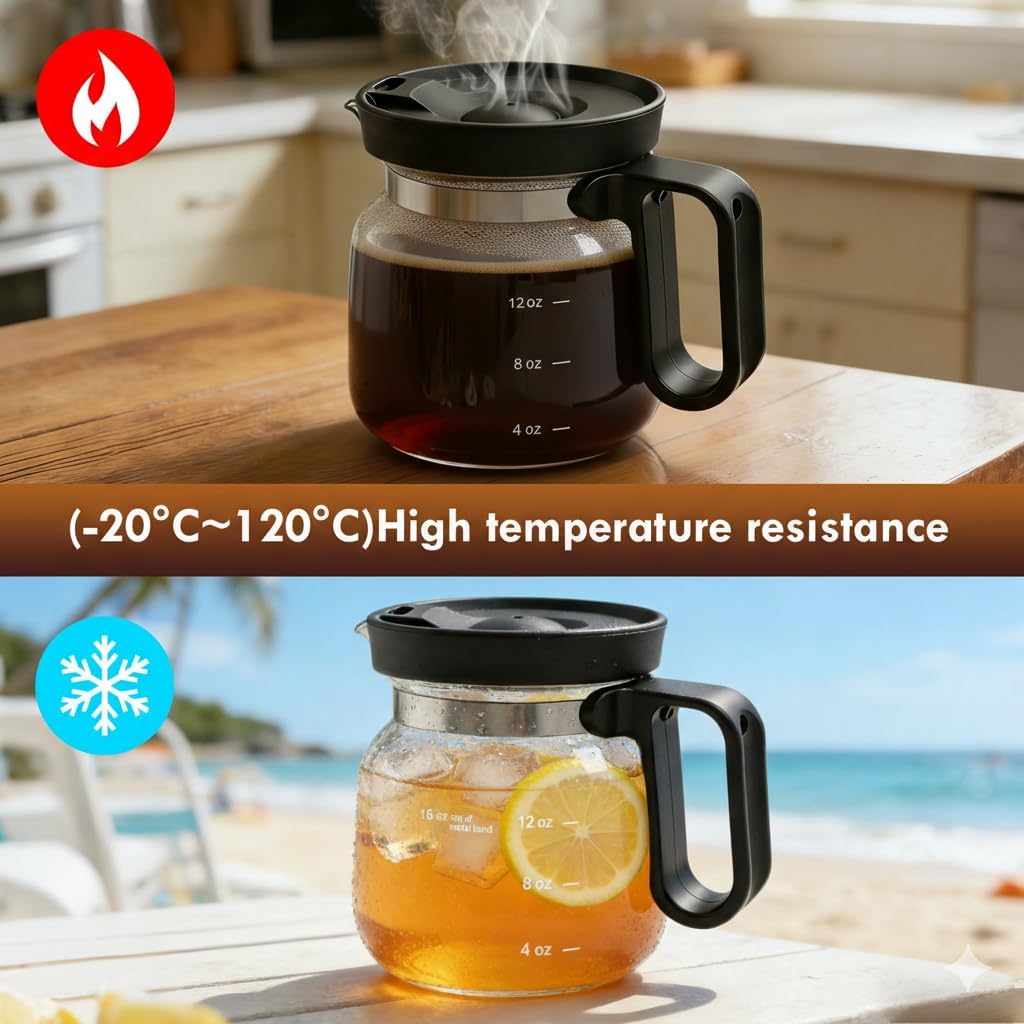 Mini Coffee Pot Mug with Lid,16Oz Glass Coffee Pot Coffee Mugs,Spill-Proof & Heatproof Coffee Pot Cup Gifts for Coffee Lovers (1Pcs) - Image 6