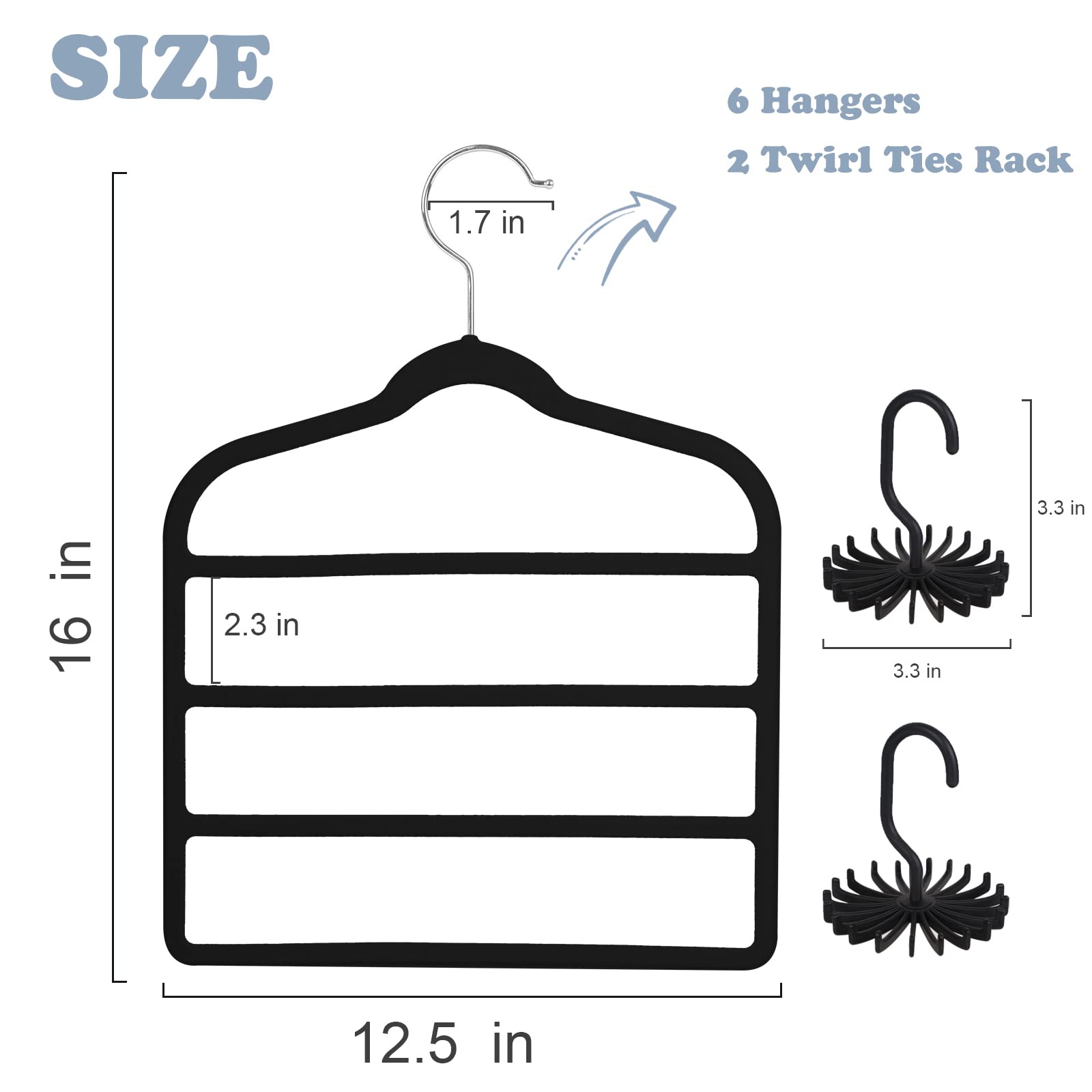 Tinfol 6pc Velvet Pants Hangers Space Saving, Black Non Silp Pant Hanger with Hook, Jeans Slack Trousers Hangers - Image 2