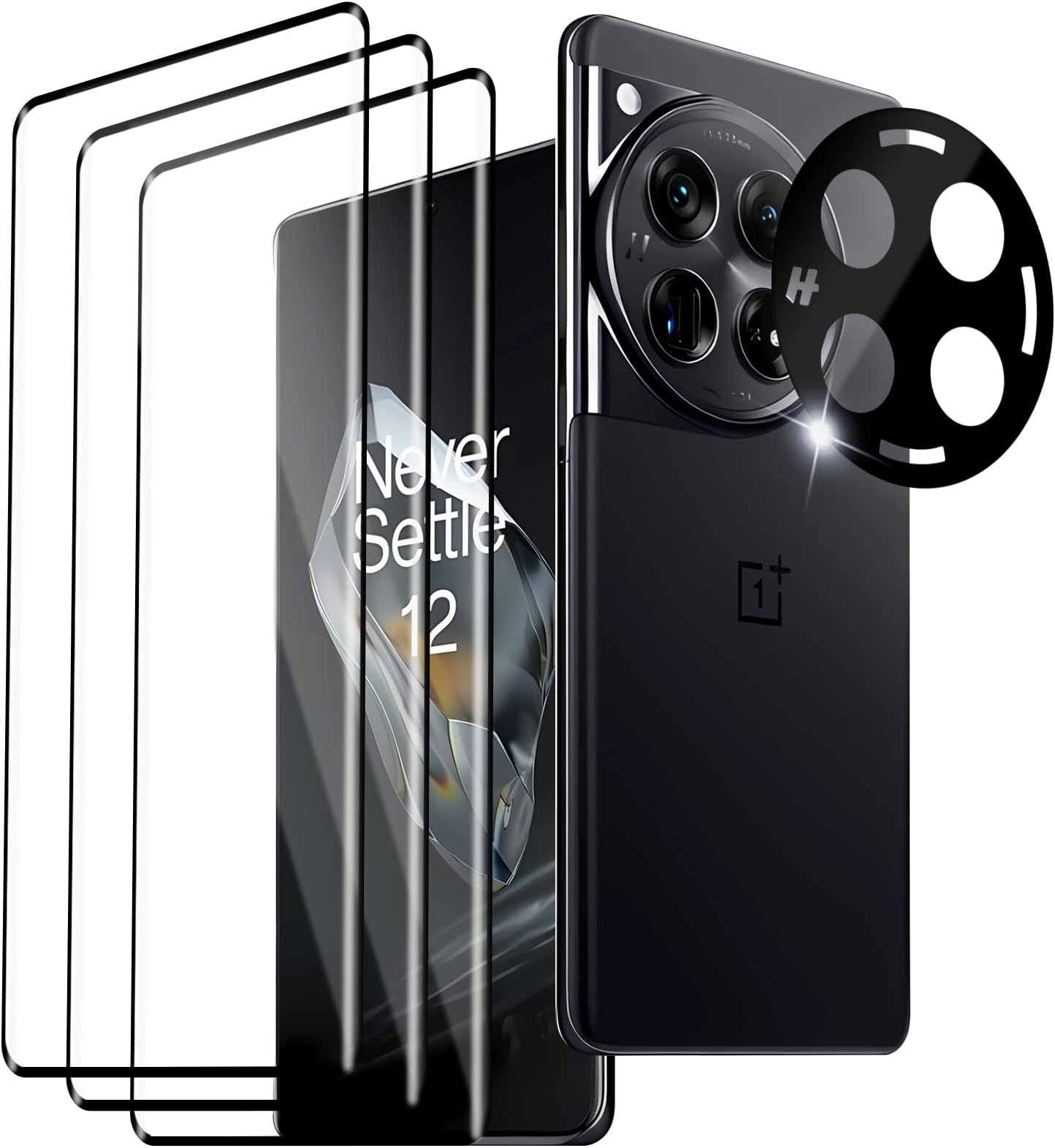 (3+1 Pack) for Oneplus 12 5G Screen Protector,3 Pack Tempered Glass screen Protector + 1 Pack Camera Lens Protector,3D full Coverage Tempered Glass Screen protector,Scratch-Resistant,Bubble Free