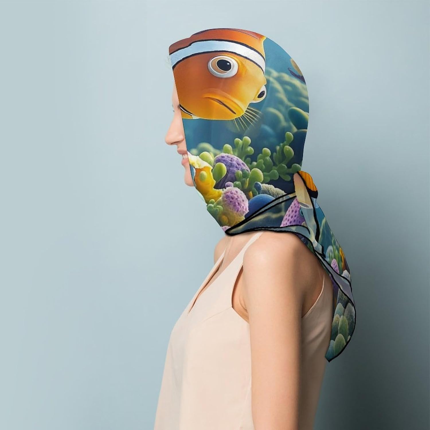 Cartoon Clown Fish Headscarf for Women, Lightweight Square Hair Wraps Shawl, Fashion Silk Scarf for Men, Multifunctional Hair Bandanas for Gift, Personalized Hair Wrapping Night