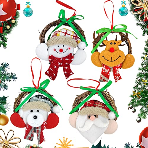 4 Pièces Deco Sapin Noel, Décoration Sapin de Noël Bois, Anneau de Vigne Decoration Sapin de Noel, Vieil Homme, Bonhomme de Neige, Renne, Ours Blanc Deco Sapin Bois, Décorations de Noël Suspendues Cover