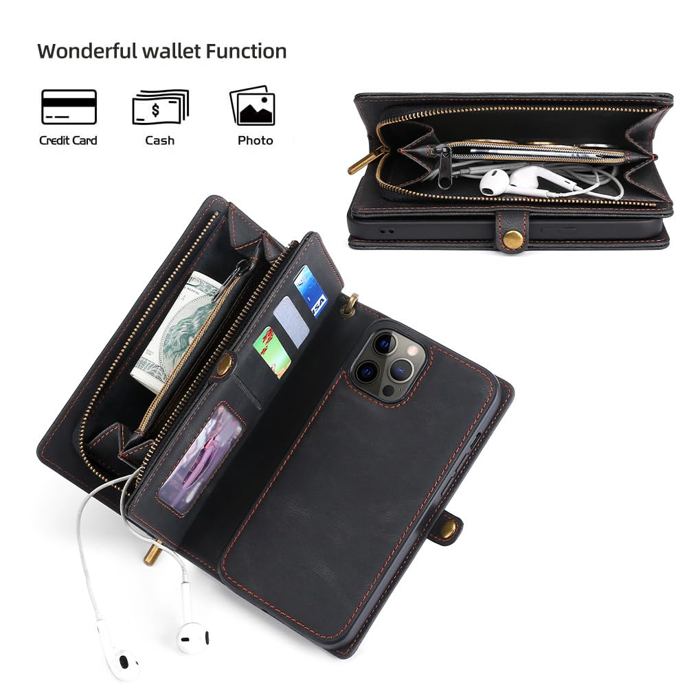 Funda de teléfono de Cuero portátil de Moda de PU con Billetera para iPhone 6 6S 7 8 Plus X XS XR XSMax SE2020 11 12 13 14 Mini Pro ProMax, Negro, para iPhone SE 1 2 3
