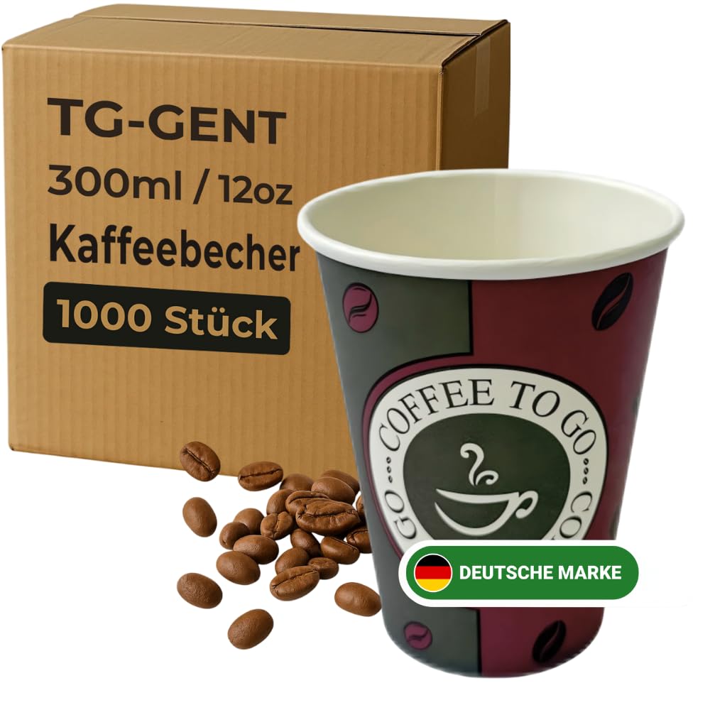Kaffeebecher 300ml - 1000 Stück | ⌀ 90mm | Auslaufsichere Kaffeebecher to go Einweg - Ideal für Heißgetränke wie Kaffee & Tee | Stabile Espressobecher bzw. Pappbecher als Einwegbecher