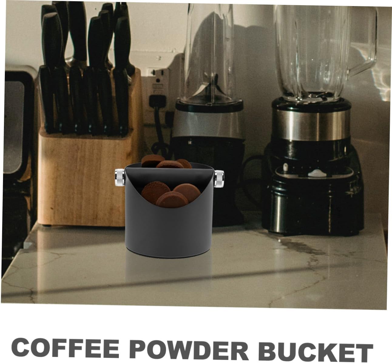 Coffee Knock Box Espresso Dump Bin with Steel and Silicone, Black