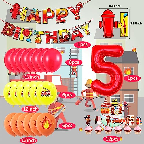 Image of Fire Truck Balloons Set for Kids,Party Decorations Kits 5 Year Olds Fire Truck Theme Birthday Party Supplies for Rescue Themed Decoration Firefighter Birthday Party Supplies