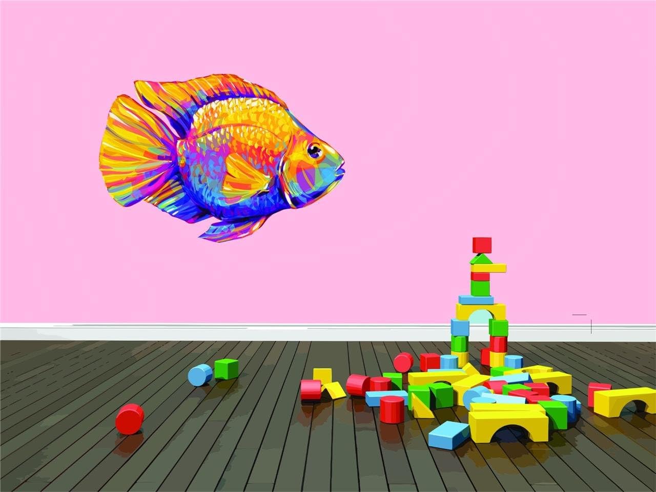 Design With Vinyl Artwork Bright Colorful Fish Aquariums Water Animals Wall Decal for Children - Outdoor Koi Ponds Fishing Ocean Beauties Themed Décor - Size: 16 in x 23 in