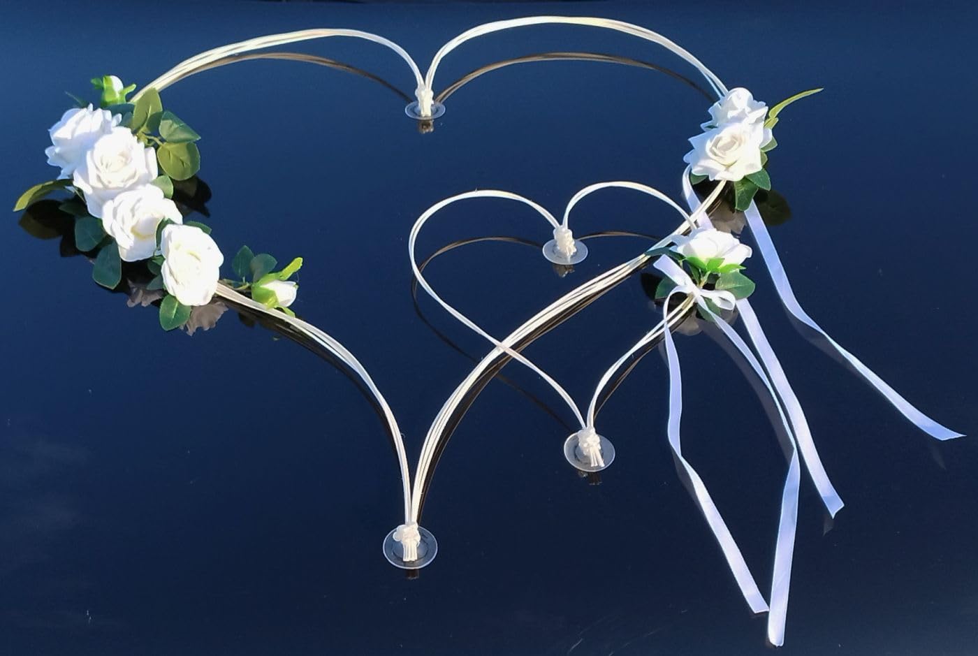 Decorazione Auto Matrimonio A Forma Di Cuore Romantico - 2 Cuori In Rattan 45x32 Cm, Blu