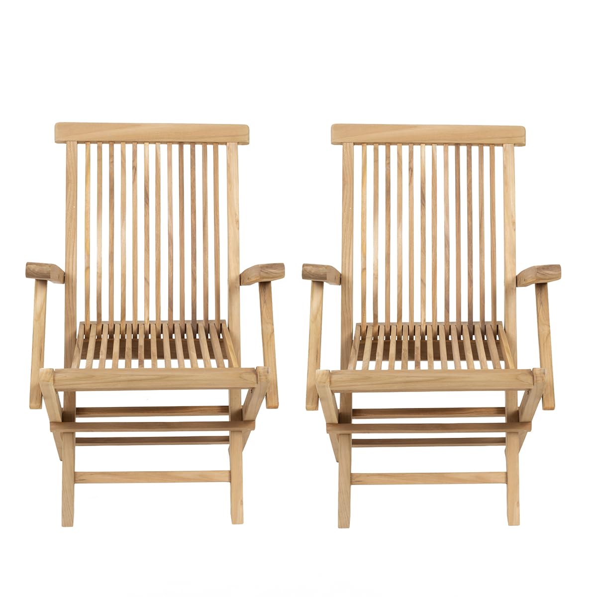 CHARLES BENTLEY Teak Wooden, Pair of Folding Timber Arm Chairs, Foldable, Garden Seats, Outdoor Furniture, Easy To Fold, Lightweight, Slatted Design, Sustainable Materials, Compact (89x48x40cm)