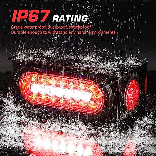 LINKITOM 2 PCS Trailer Lights Welded Mount Steel Boxes Kit w/License Plate Bracket 6 inch Red/White LED Oval Tail & Red Round Side w/Grommet Plugs (KW8055-Z001) by LINKITOM - Image 4