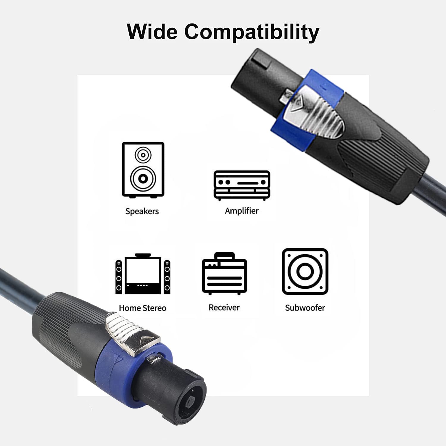 Cavi audio professionali da Speakon a Speakon, 30,5 m, 12 gauge, 12 AWG, confezione da 2