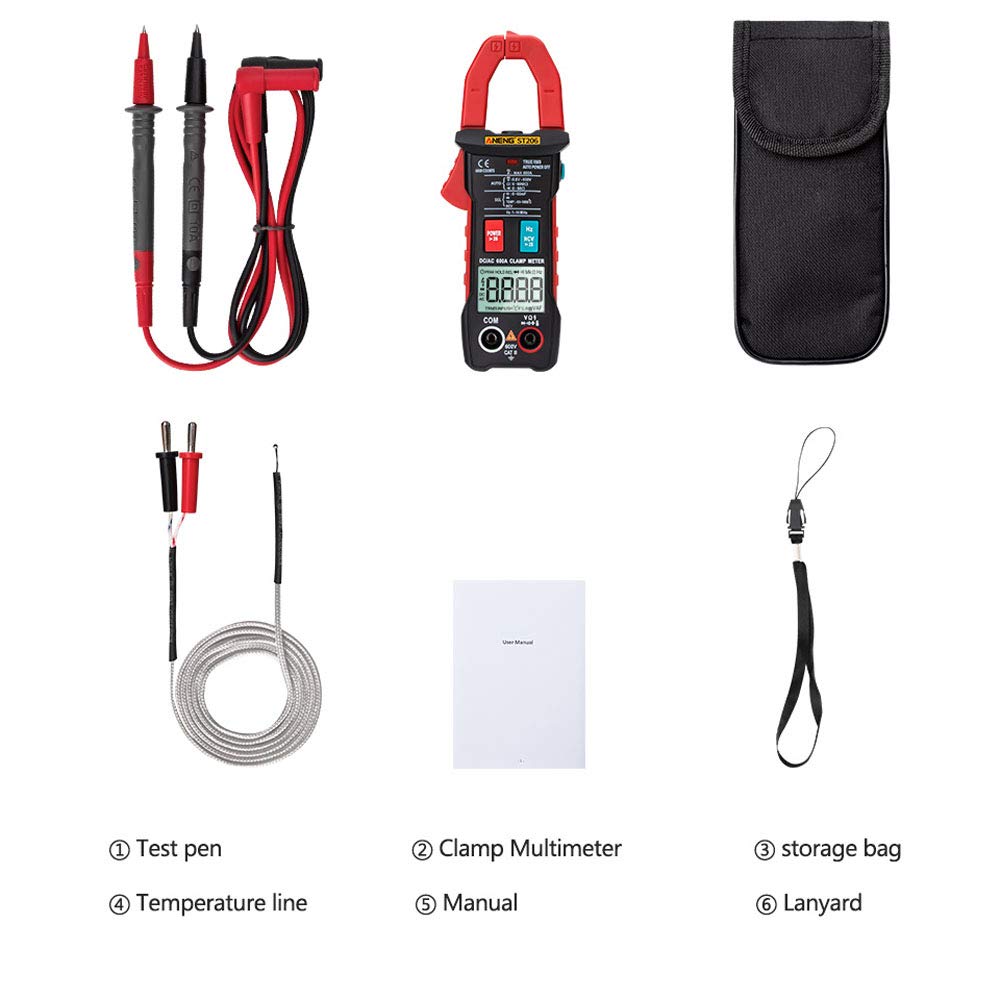 /G ST206 Multímetro Digital Pinza amperimétrica 6000 Cuentas True RMS Amp DC/AC Pinza amperimétrica Medida DC Amperimetro Tester Voltímetro - Rojo