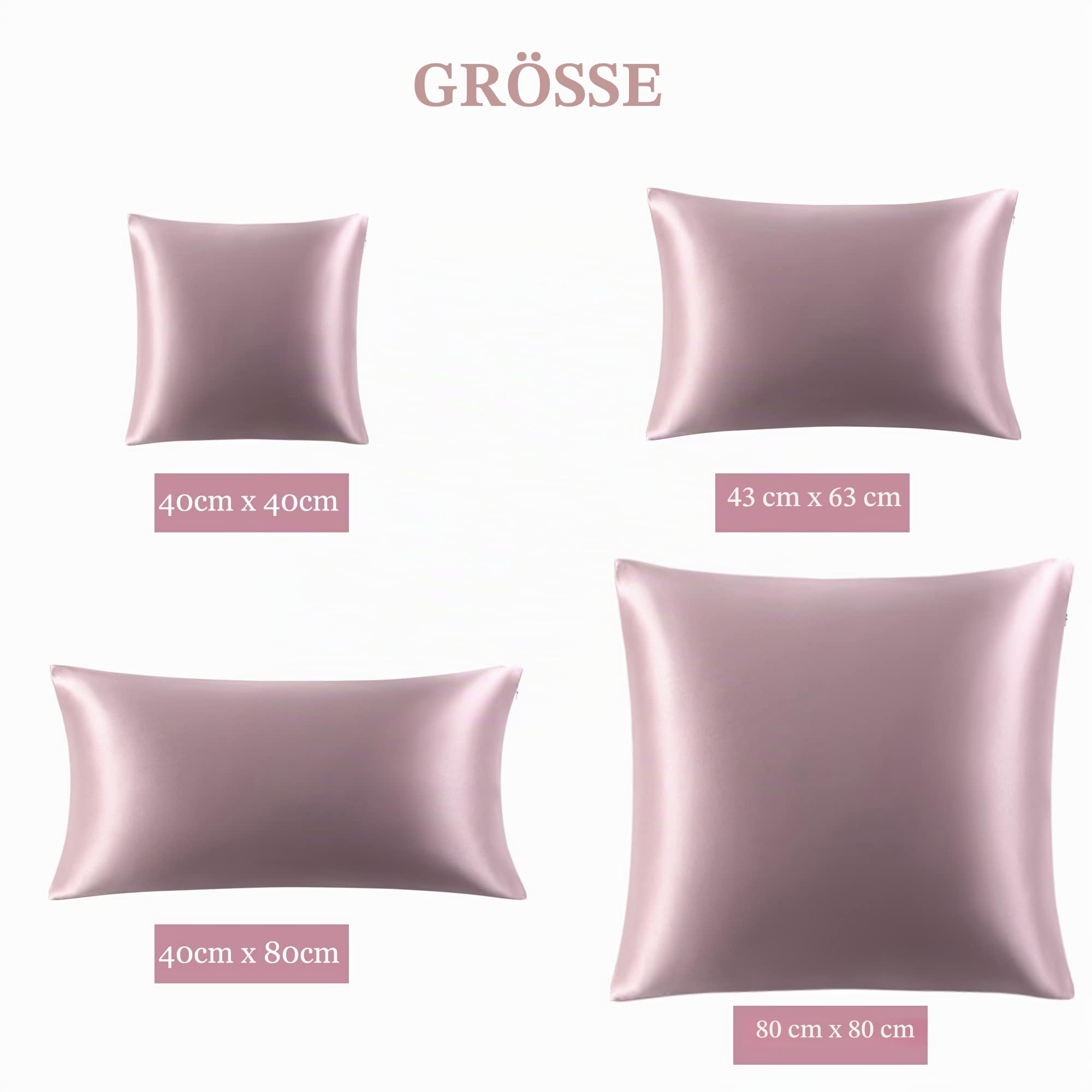 PiccoCasa 22 Momme 100% Seide Kissenbezug Haar- und Hautpflege Kissenhülle Maulbeerseide Kopfkissenbezug mit Reißverschluss & Geschenkbox, Mauve 80x80cm