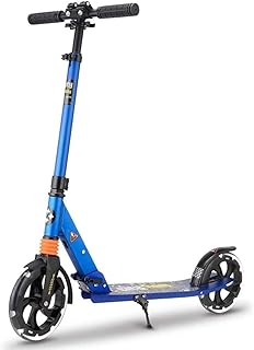 XBSLJ Kick Scooter, Kids Scooter Folding Kick Scooter Shock Absorbing Flashing Wheel Intelligent Steering Adjustable for 130-185Cm Height 100Kg Load Adult-Blue