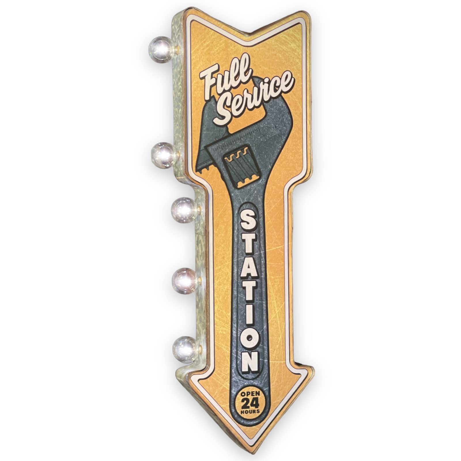 Photo 1 of Full Service Station Double-Sided Marquee Sign With Vintage Print And LED Bulbs Retro Inspired Decor For The Home (26” x 3” x 8”)