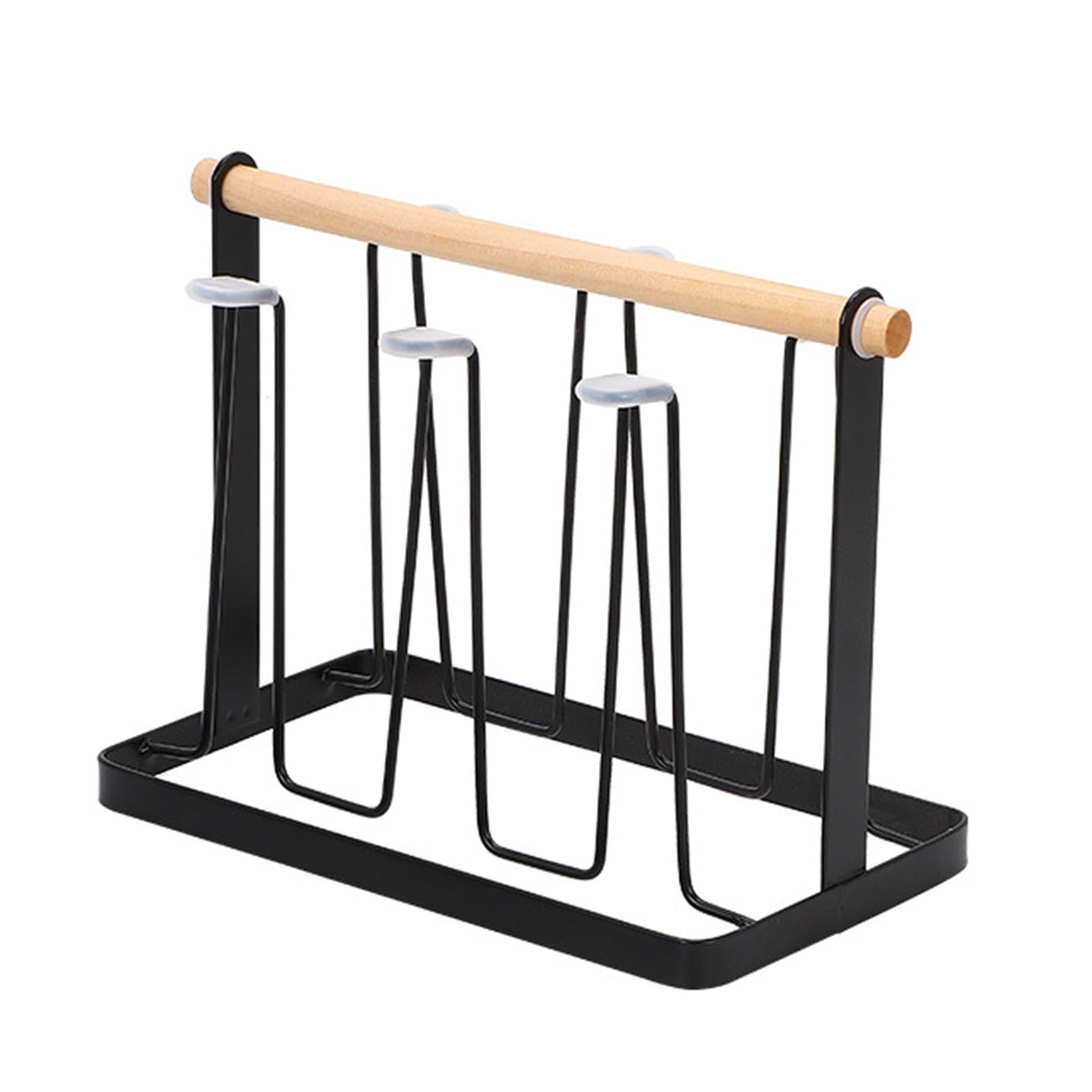 Glifora Iron Cup Drying Rack with Wood Handle and Drip Tray - Bottle Dryer Holder, Space-Saving Countertop Organiser for Mugs and Glasses, Kitchen Countertop Organisation
