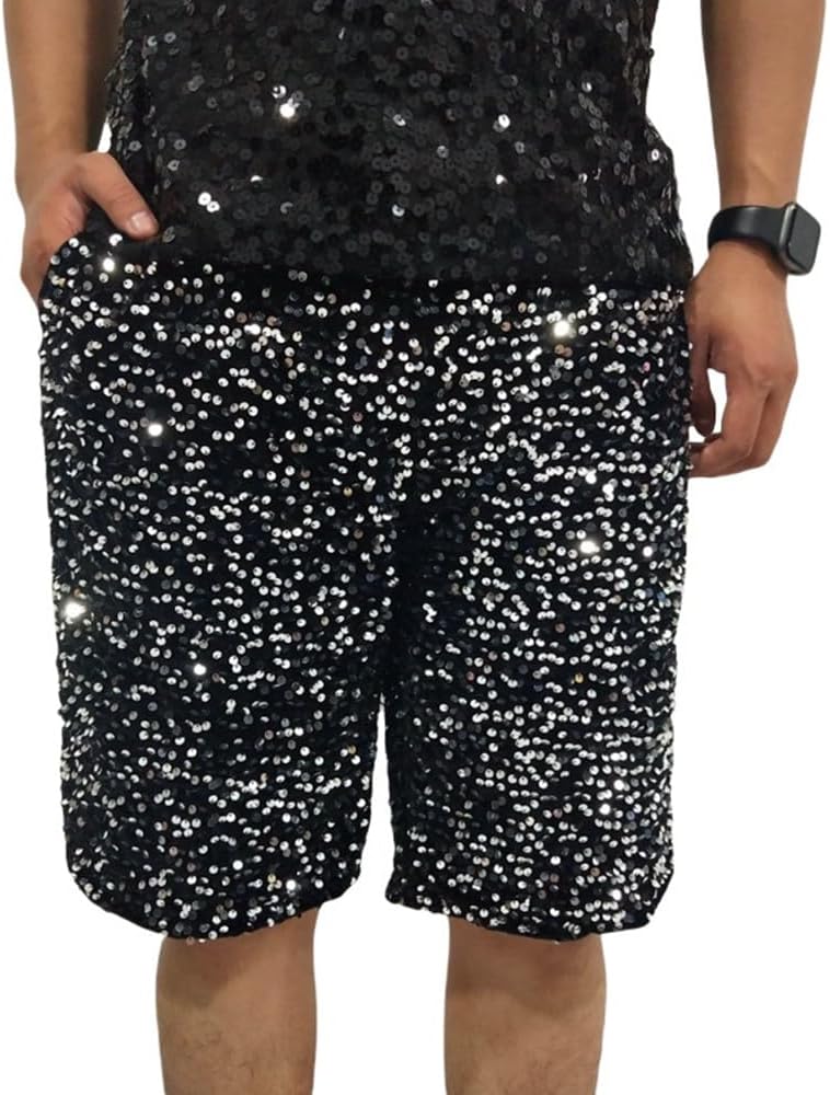 Mens Sequins Shorts Casual Elastic Waist Velvet Carnival Party Bar Stage Performance Costumes