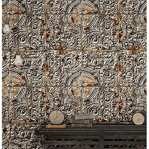 3D Non-Woven Photo Wallpaper 3D Metal Embossed Dark Green Wallpaper Industrial Style Antique Background Wall Paper, C Cover