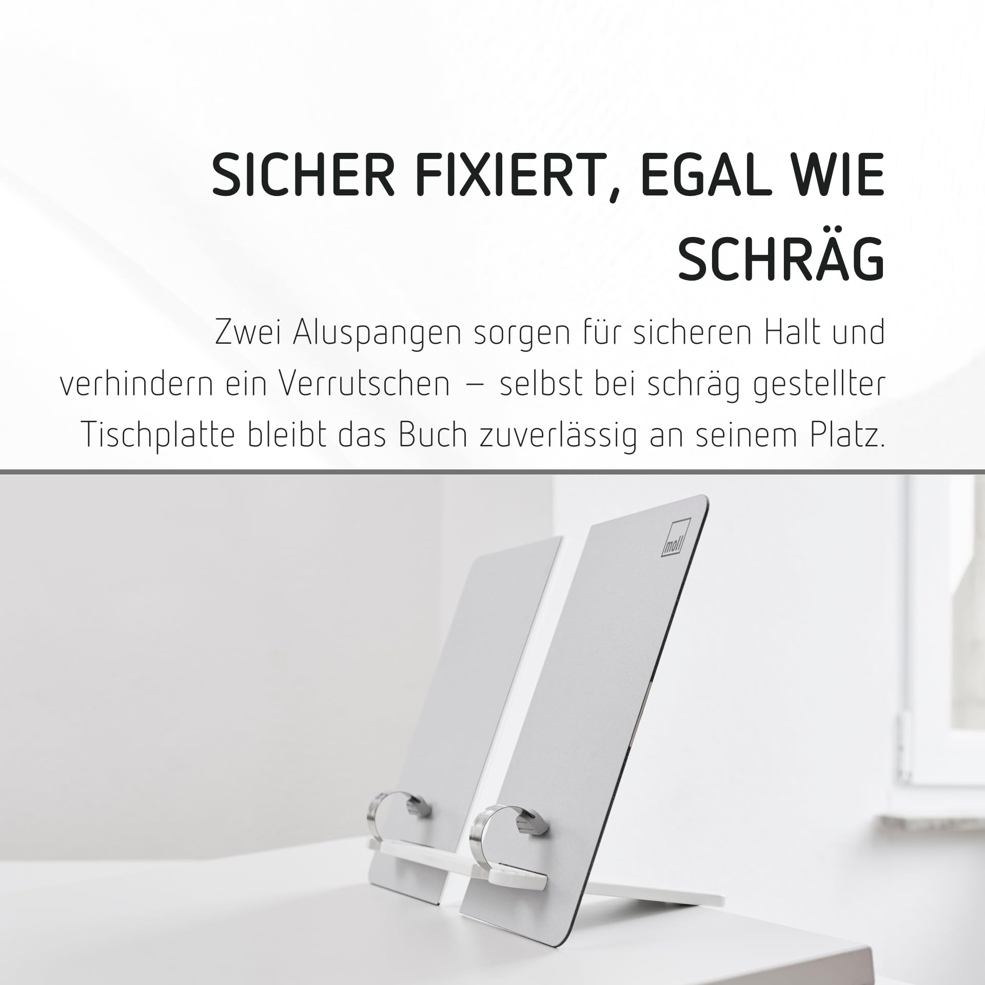 moll Design-Buchstütze für Kinderschreibtisch | faltbar & stabil mit integrierten Klammern | ergonomische Leseposition | ideal für Schulkinder | langlebig & hochwertig | Made in Germany