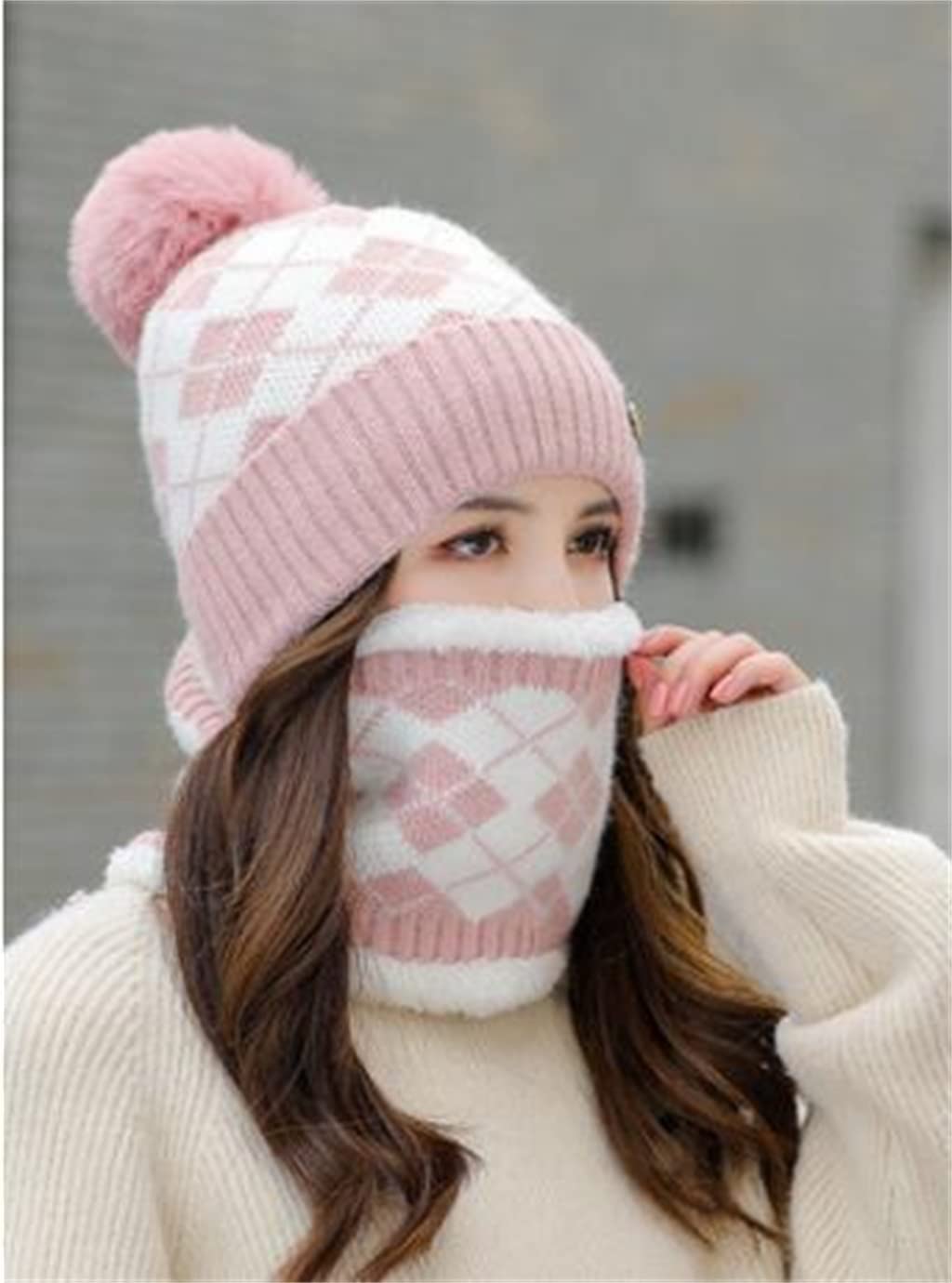 thumbnail: Set Van 2 Wollen Mutsen - Warme Gebreide Muts Met Oorbescherming Voor Herfst En Winter (zwart/wit, S/M)